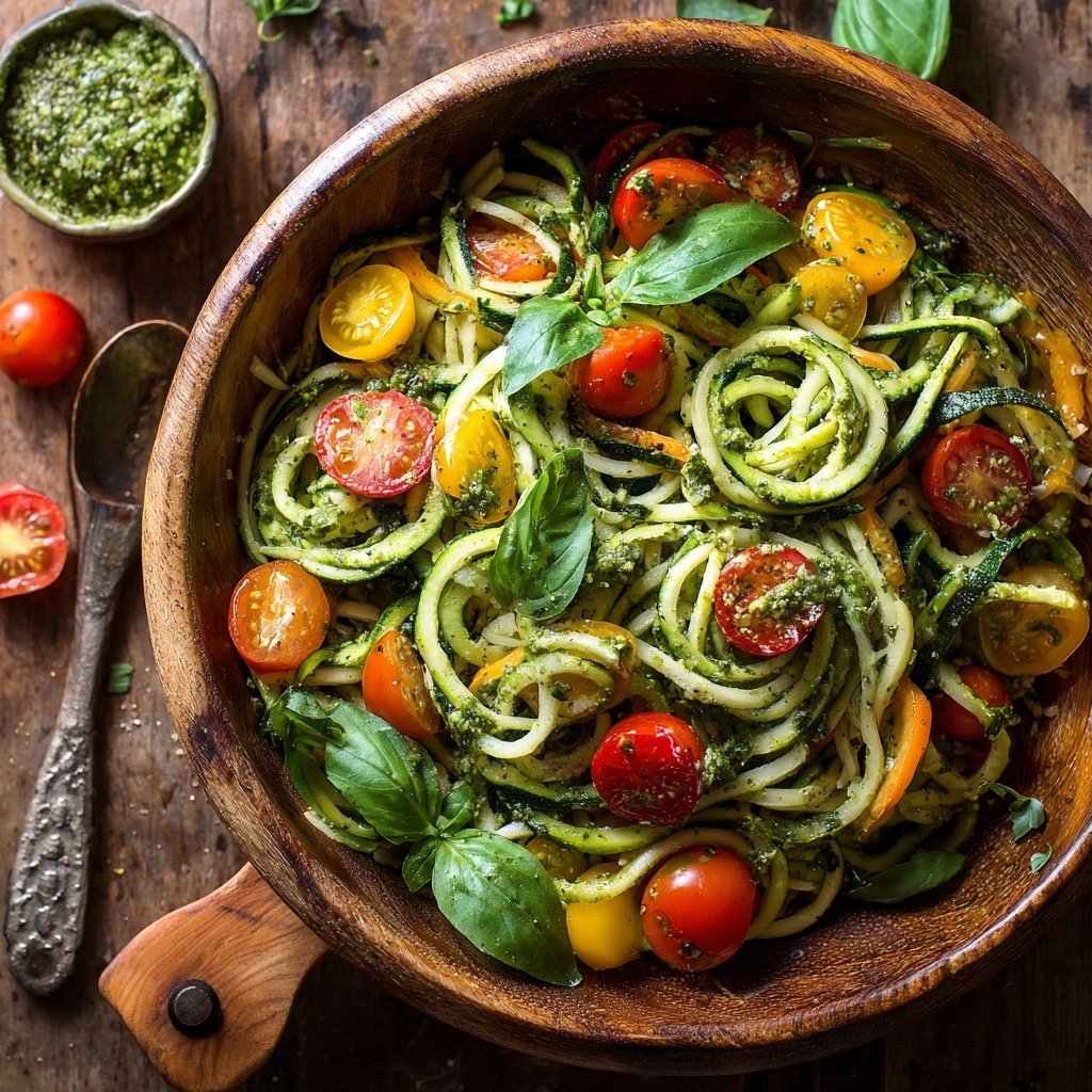 Zucchini Noodle Salad with Pesto