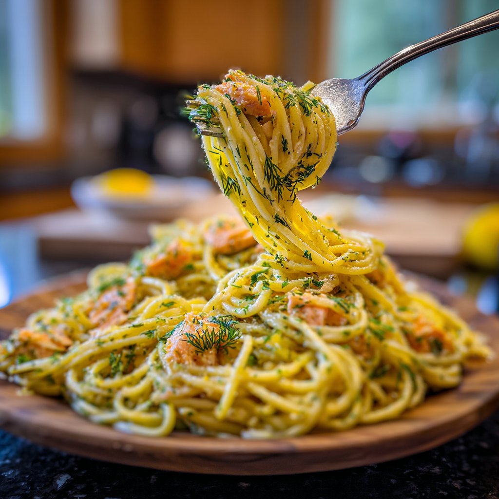 Lemon Dill Salmon Spaghetti