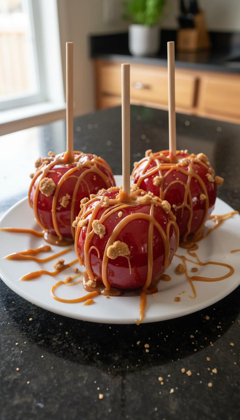 Caramel Drizzled Candy Apples