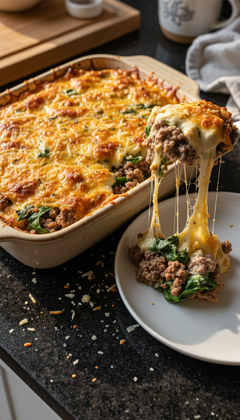Ground Beef and Spinach Casserole